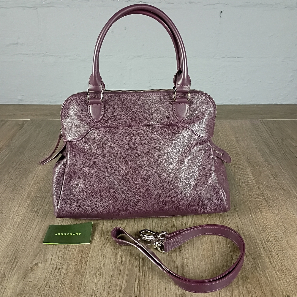 Longchamp Pebbpled Purple Leather Crossbody